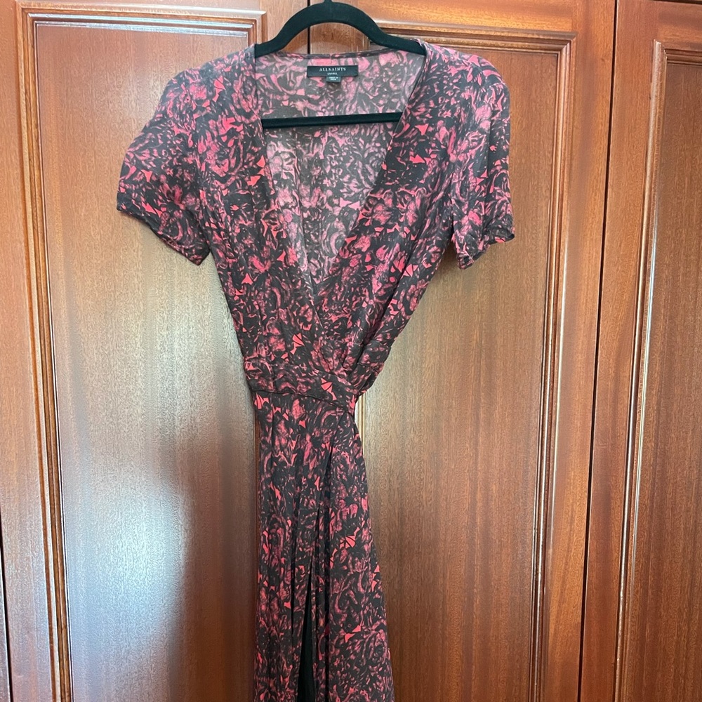 All Saints Crepe Short Sleeve Wrap Dress, Size S